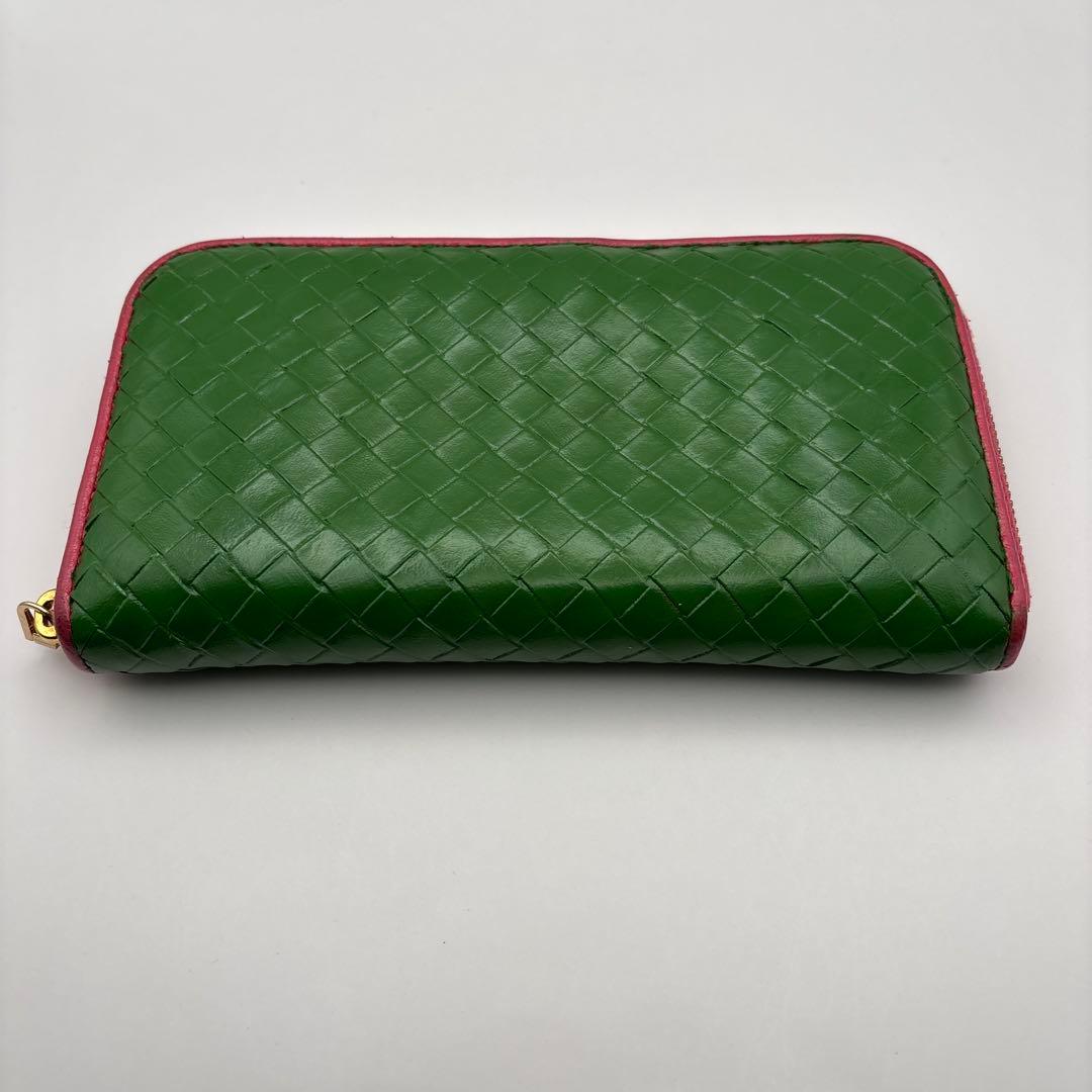 ◆正規品◆ボッティガヴェネタイントレチャート ラウンドファスナー長財布グリーン