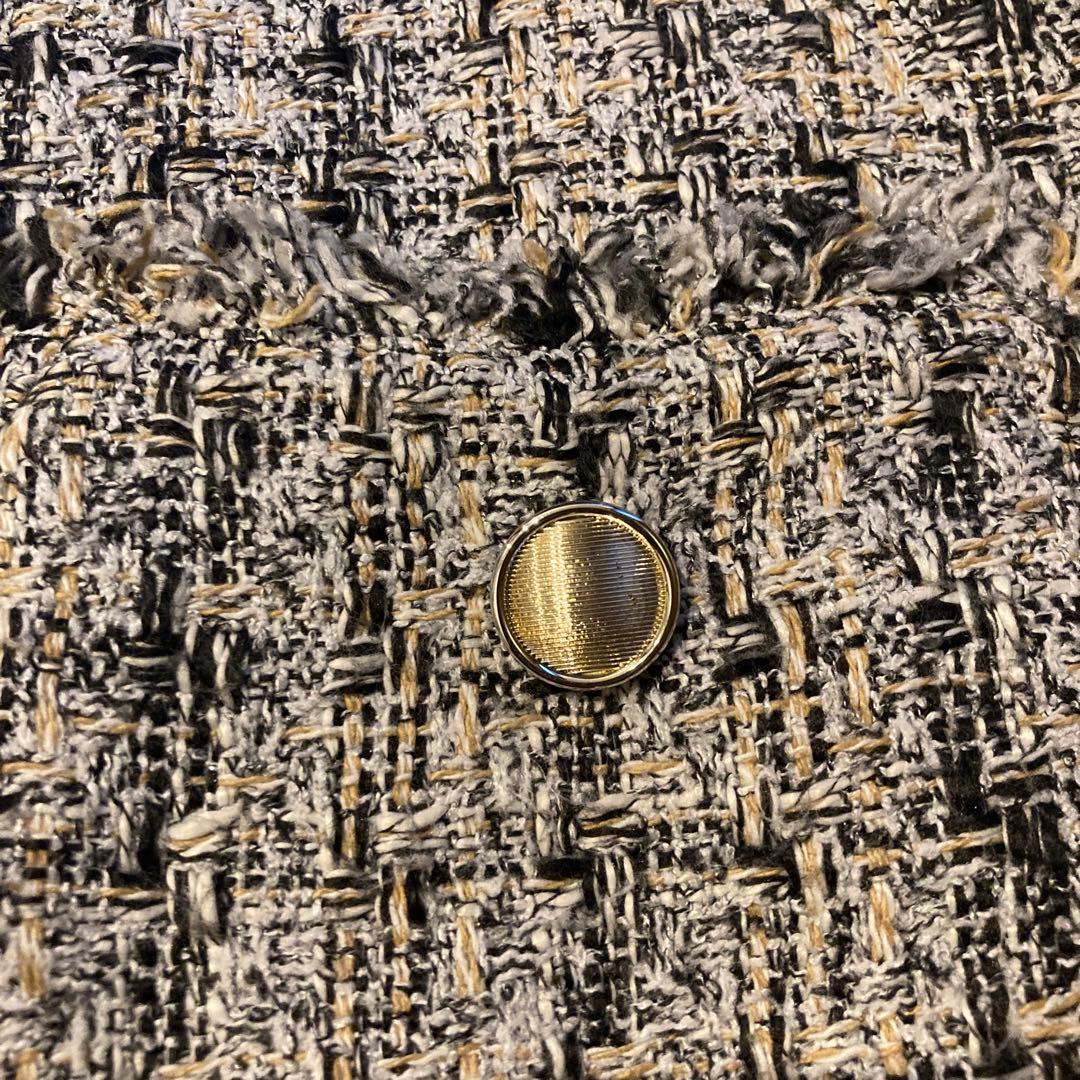 【美品】INDIVI ミックス ツイードジレ 大きいサイズ 13号 金ボタン