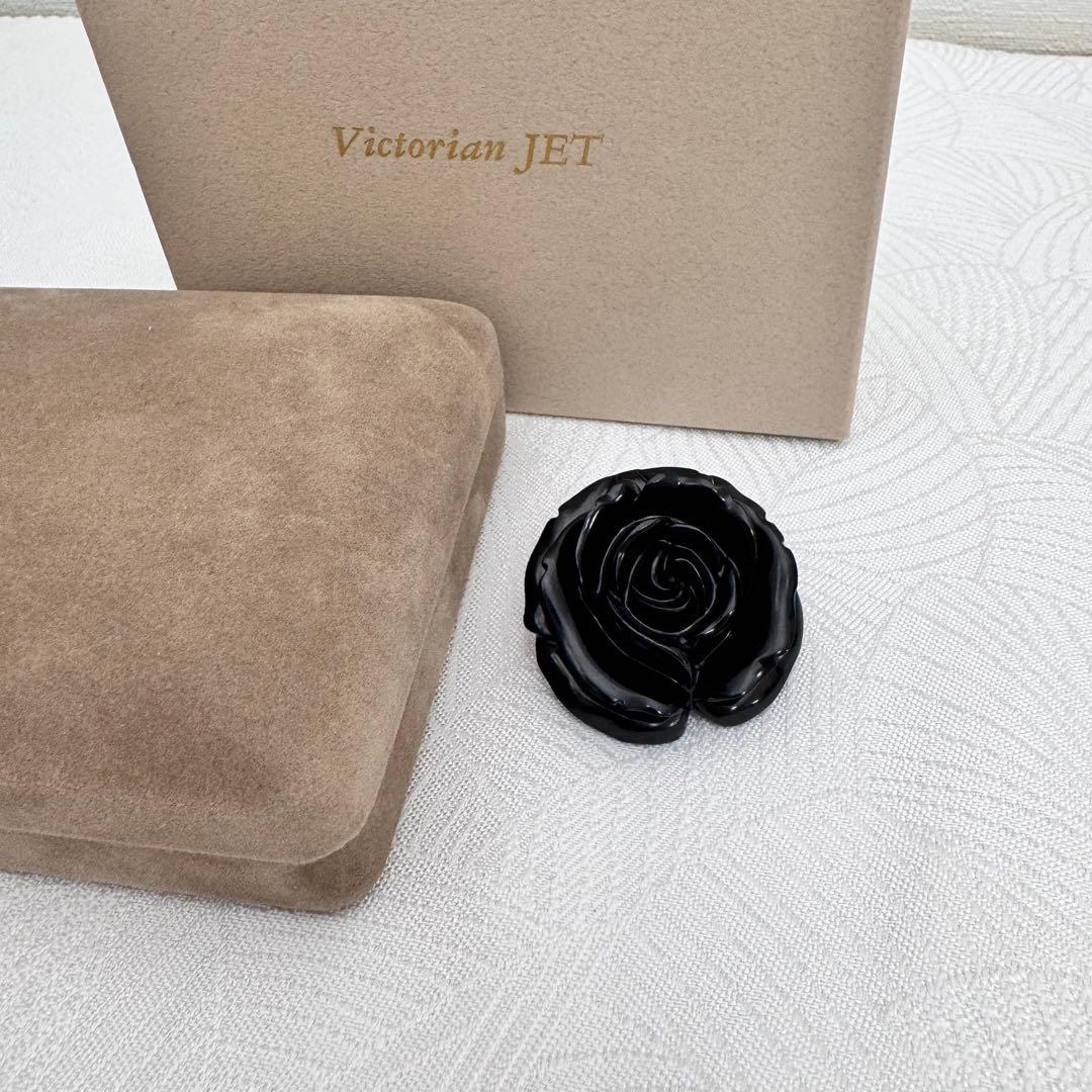Victorian JET ブラック バラ ブローチ 天然 ジェット