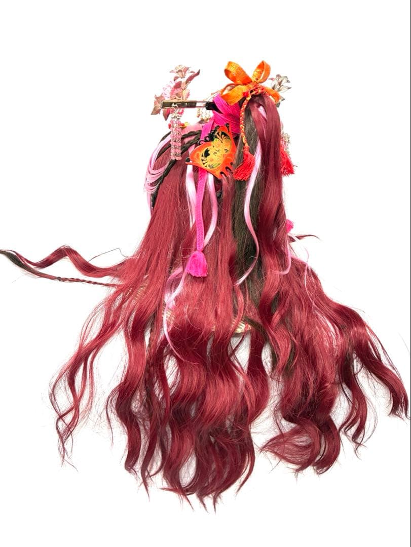 辰巳８号サイズ.耐熱ファイバーワインカラープラス、中古舞踊かつら、大衆演劇かつら