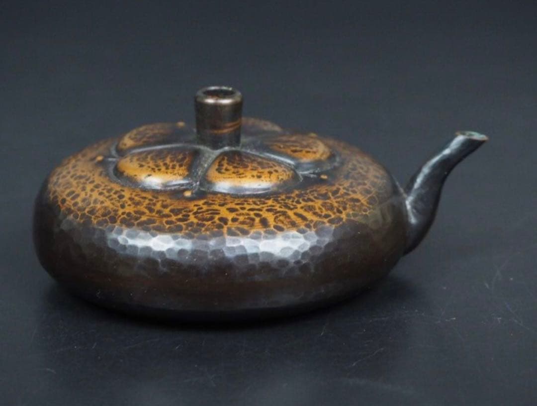 送料無料　明治金工 華石作 鎚目梅花模様水滴 珍品書道具