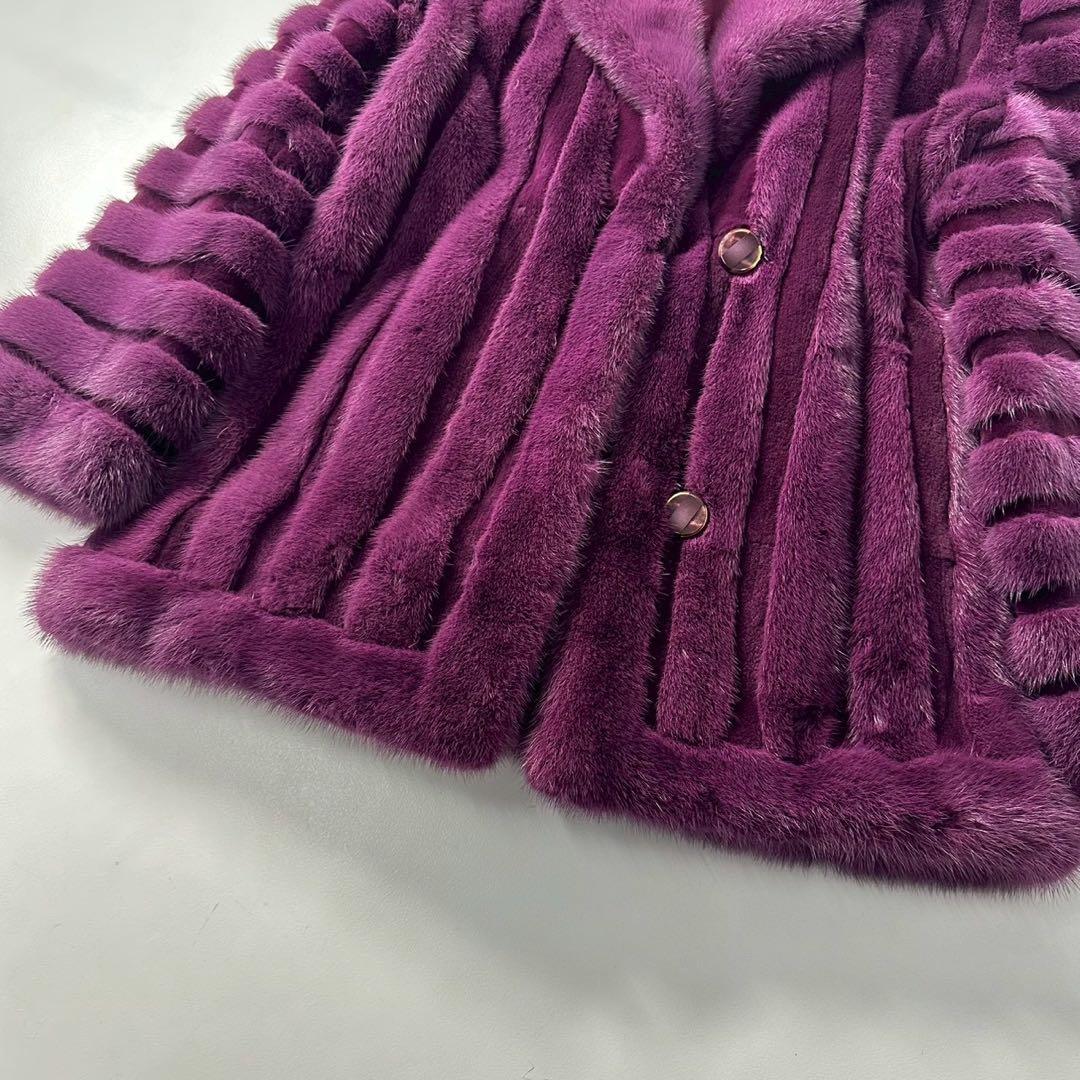希少カラー◎パープル ミンク ファーコート リバーシブル 毛皮　ショート丈