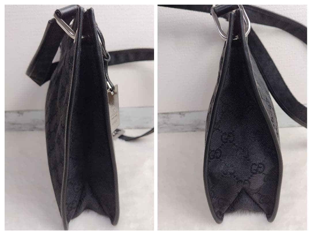 ✨美品✨GUCCI　グッチ　ショルダーバッグ　GG柄　キャンバス　レザー　黒