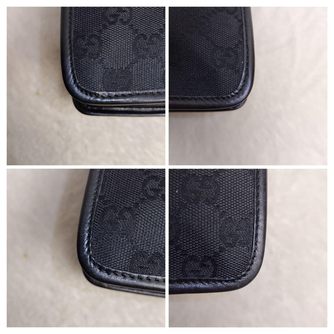 ✨美品✨GUCCI　グッチ　ショルダーバッグ　GG柄　キャンバス　レザー　黒