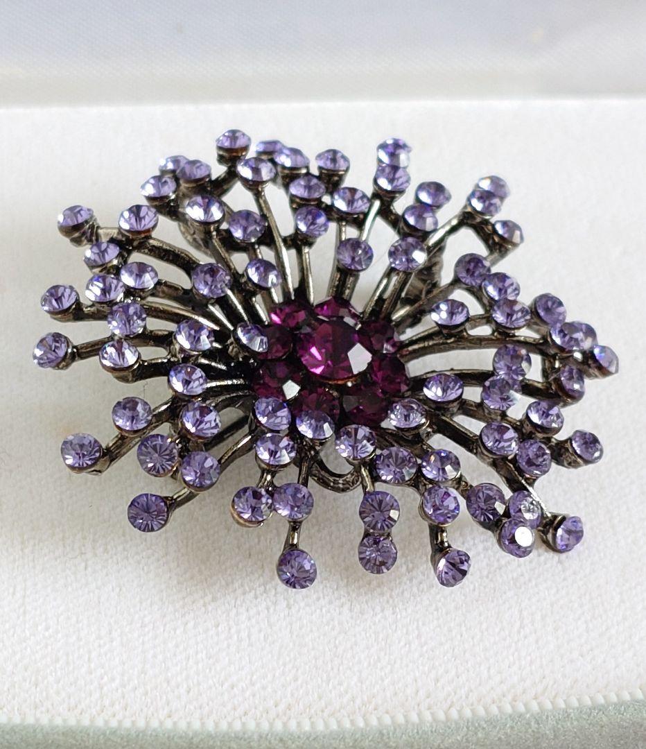 ブローチ兼ペンダント 1960年代 パープル 硝子装飾花 E74 E72 D70