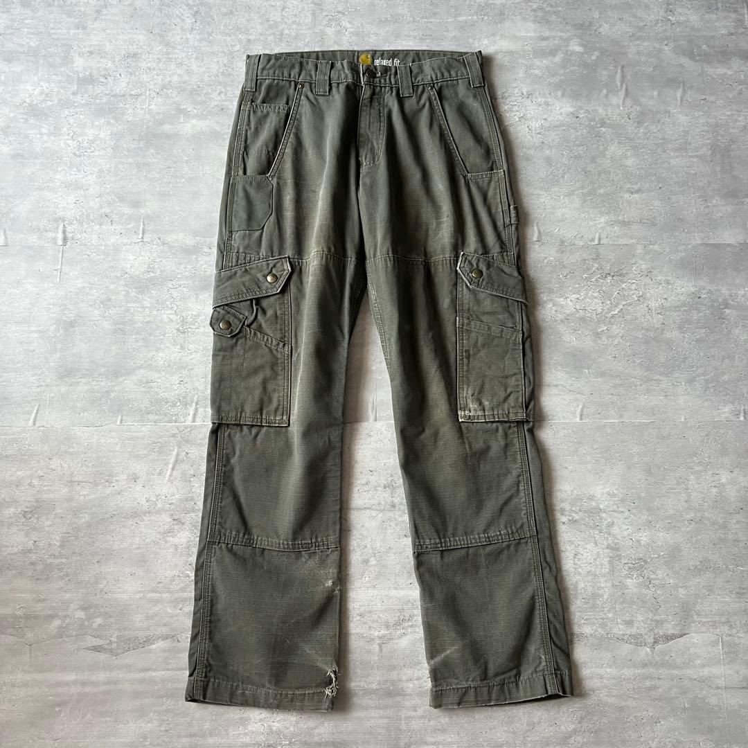 【ダブルニー、ペインターパンツ】カーハート古着リラックスシルエットストリート緑