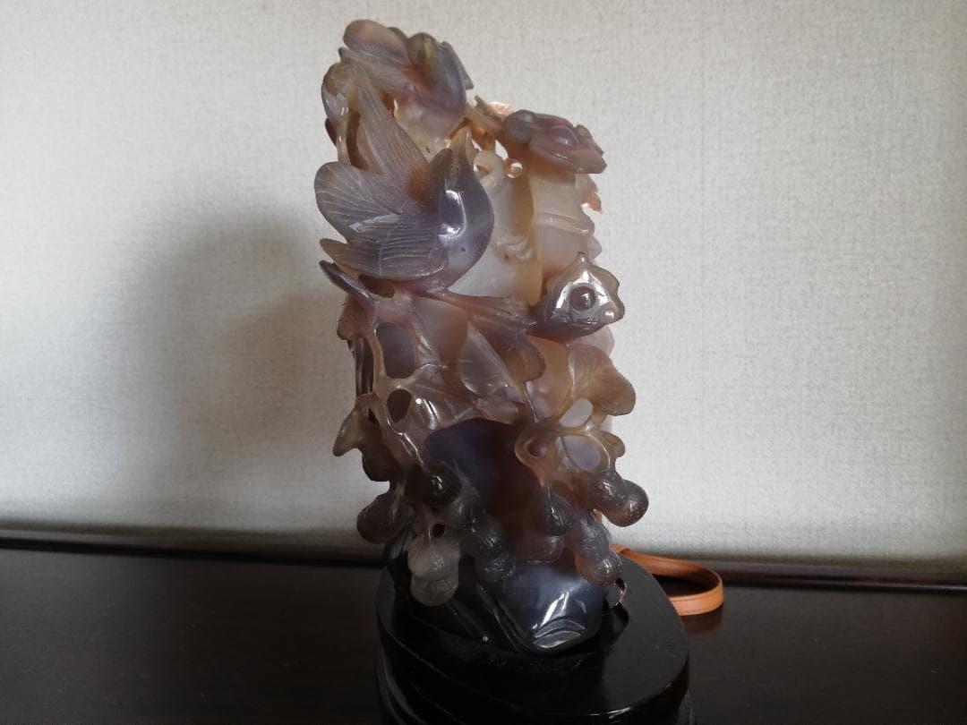天然石/水胆瑪瑙/彫刻飾置物/骨董/縁起物/落花生/如意/吉祥鳥/子孫繁栄