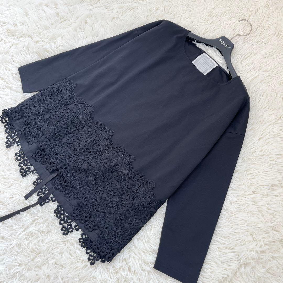 BEARDSLEY ビアズリー 裾レース カットソー　刺繍 Fサイズ 黒