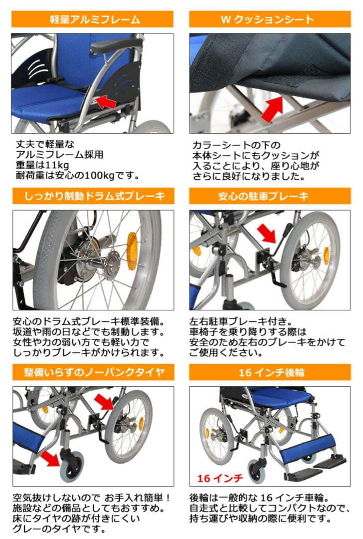 ちょうどいい　新世代超軽量11kg スタンダード介助式車椅子 Wクッション