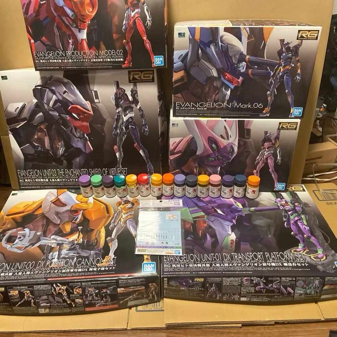 RG、DX3種 零号機、初号機3号機含むエヴァ6体セット＋デカール ＋塗料15本