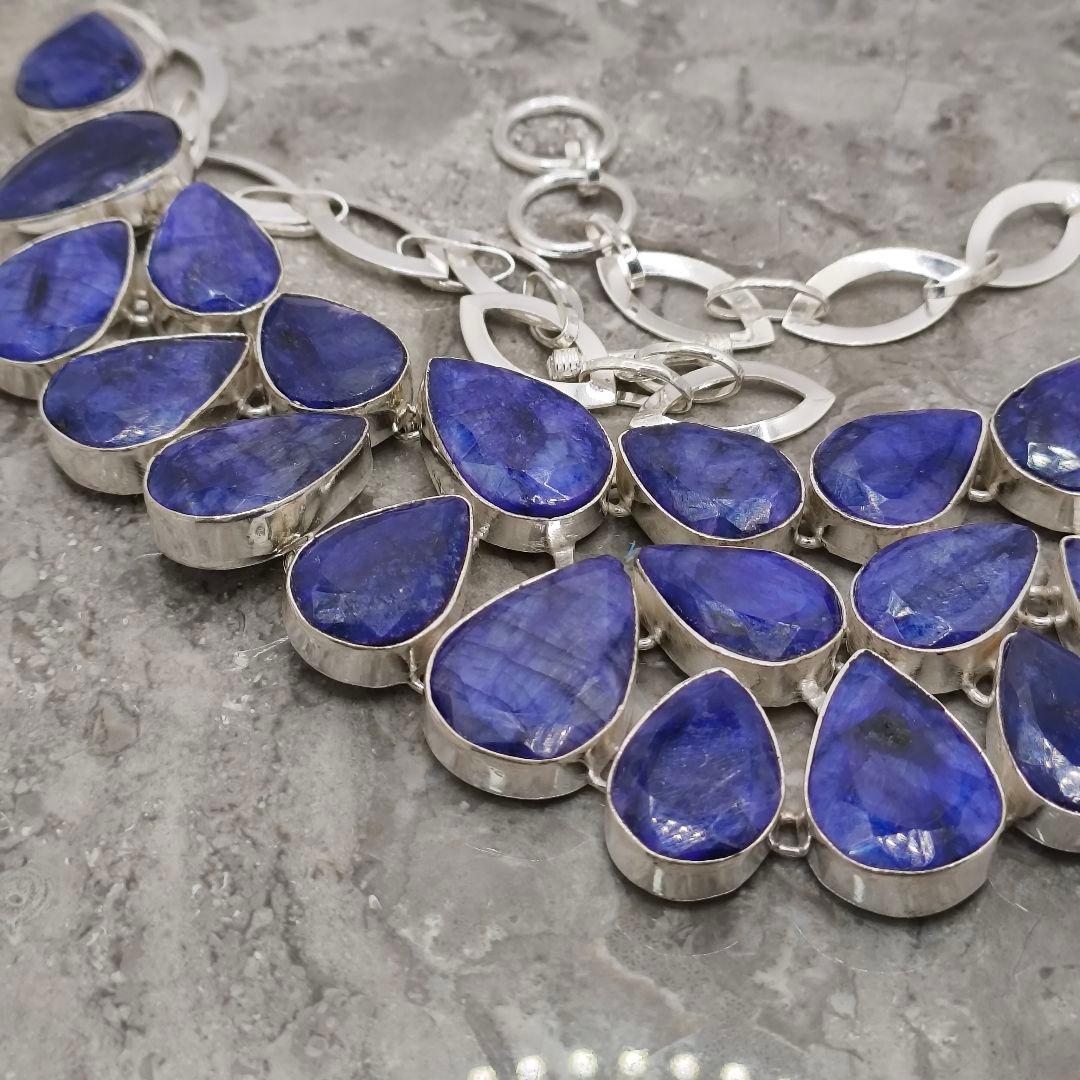 巨大 サファイア 50 天然石 ネックレス シルバー ビジュージュエリー