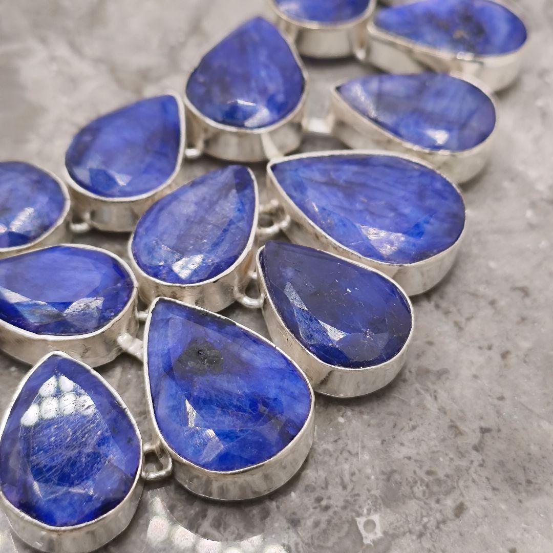 巨大 サファイア 50 天然石 ネックレス シルバー ビジュージュエリー