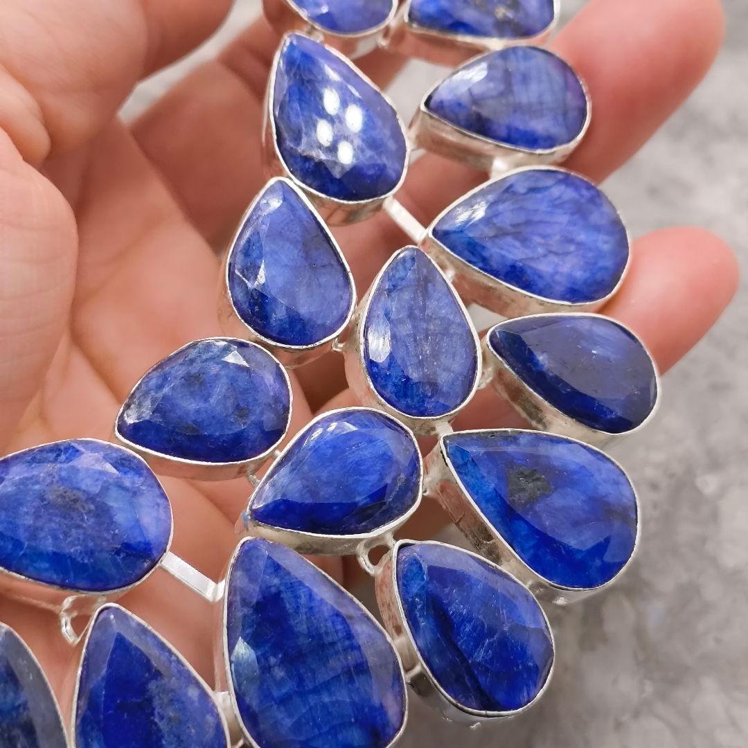 巨大 サファイア 50 天然石 ネックレス シルバー ビジュージュエリー