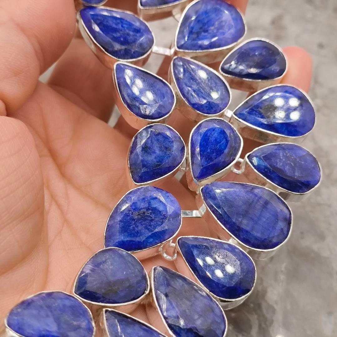 巨大 サファイア 50 天然石 ネックレス シルバー ビジュージュエリー