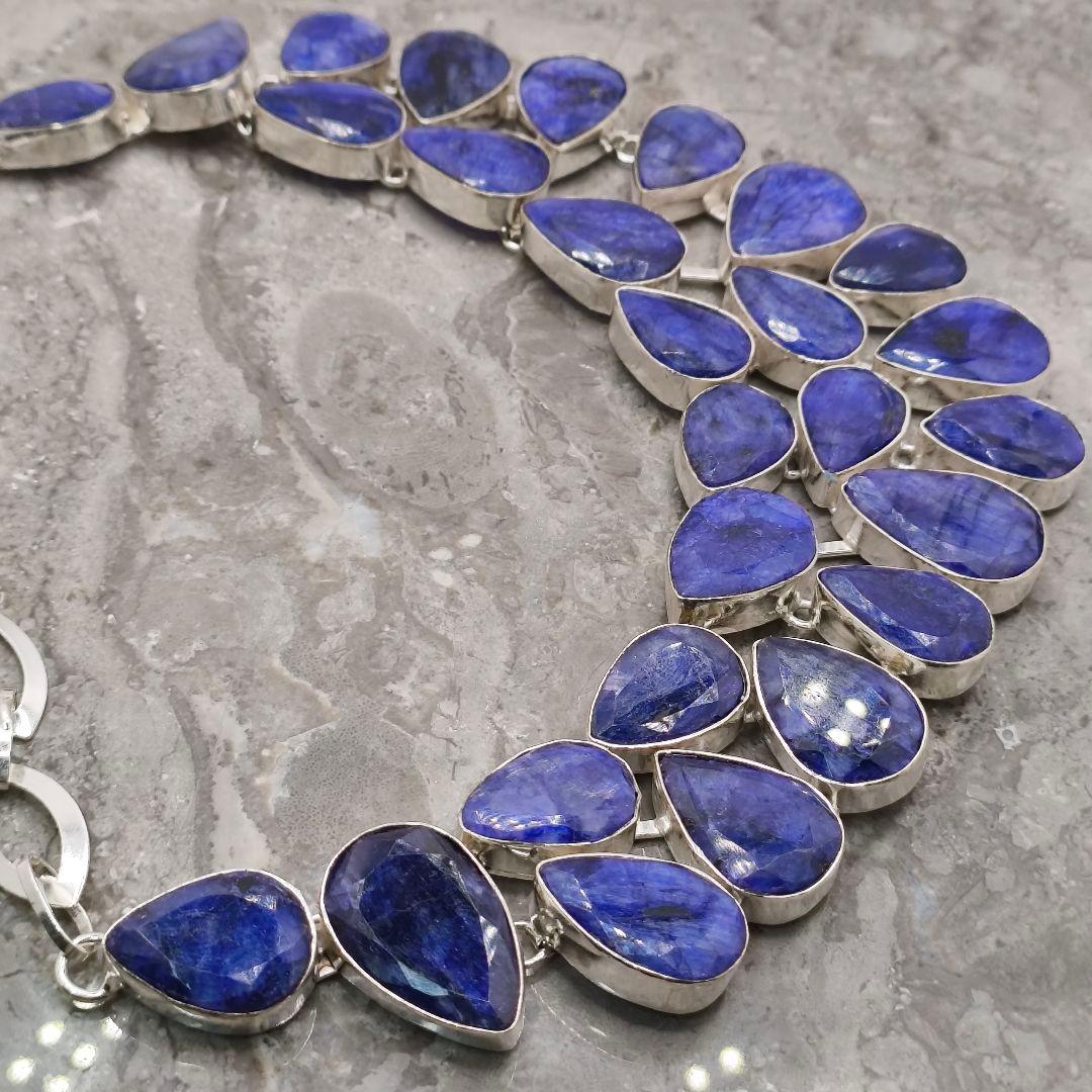 巨大 サファイア 50 天然石 ネックレス シルバー ビジュージュエリー