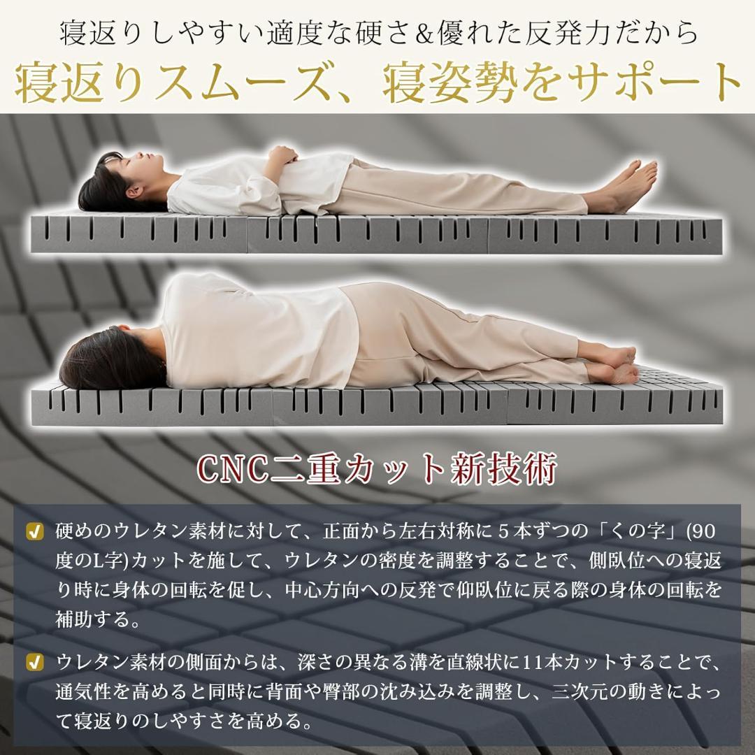 マットレス シングル 3つ折り 【硬め250N/200N 高密度34D 超硬質