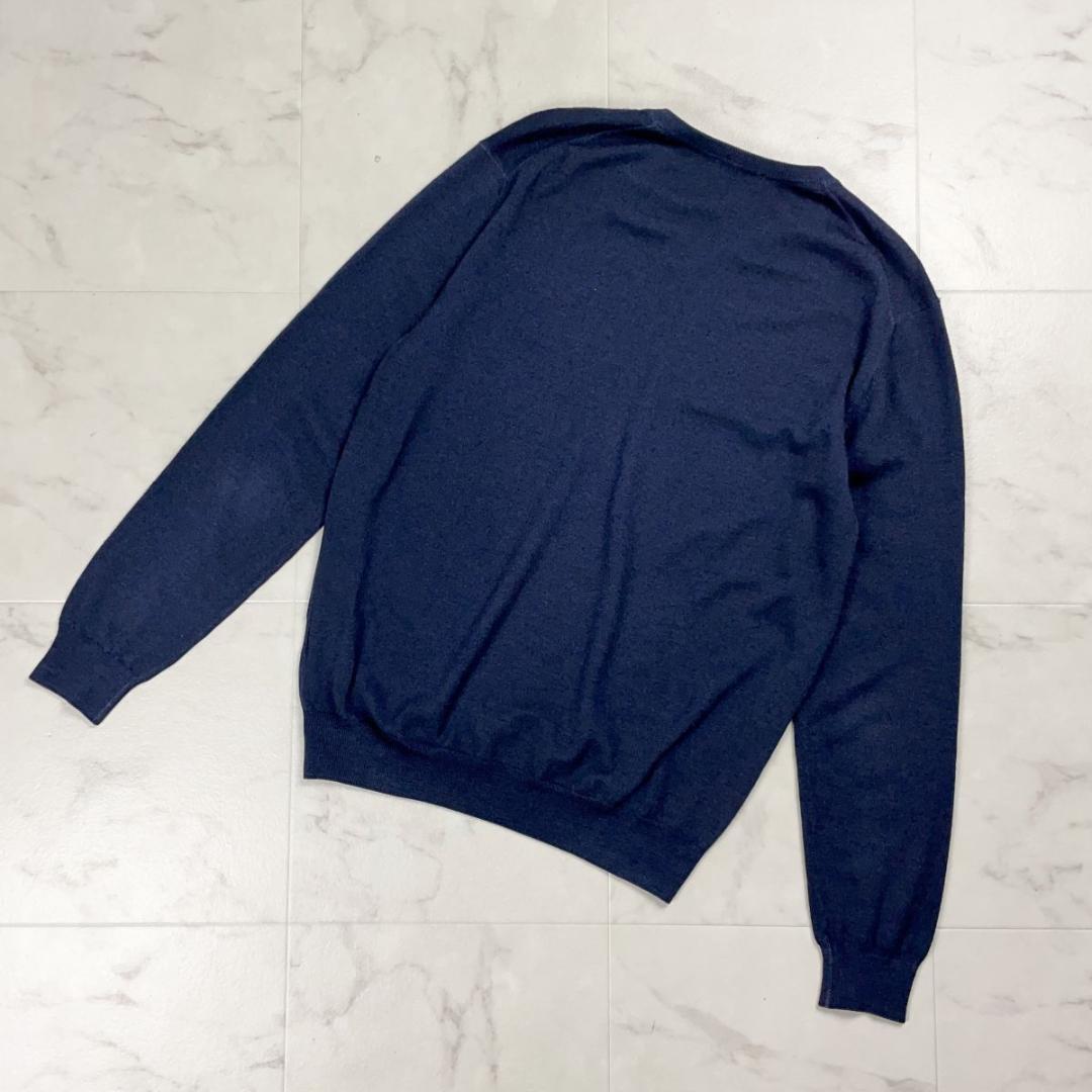 クルチアーニ ウール100％ Vネックニット イタリア製 紺 52*HD1265