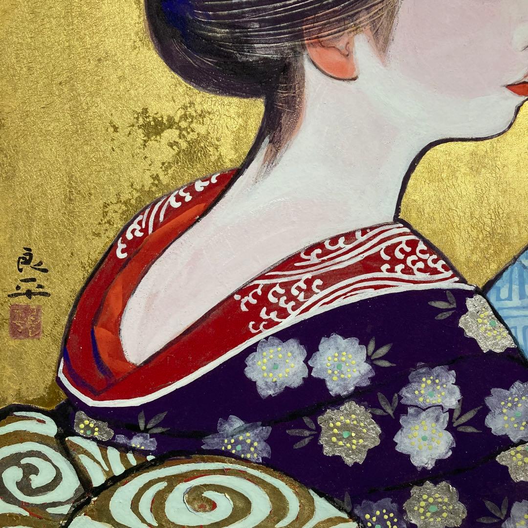【真作保証】三輪良平「舞妓」日本画12号 直筆サイン 共シール有り 美人 絵画