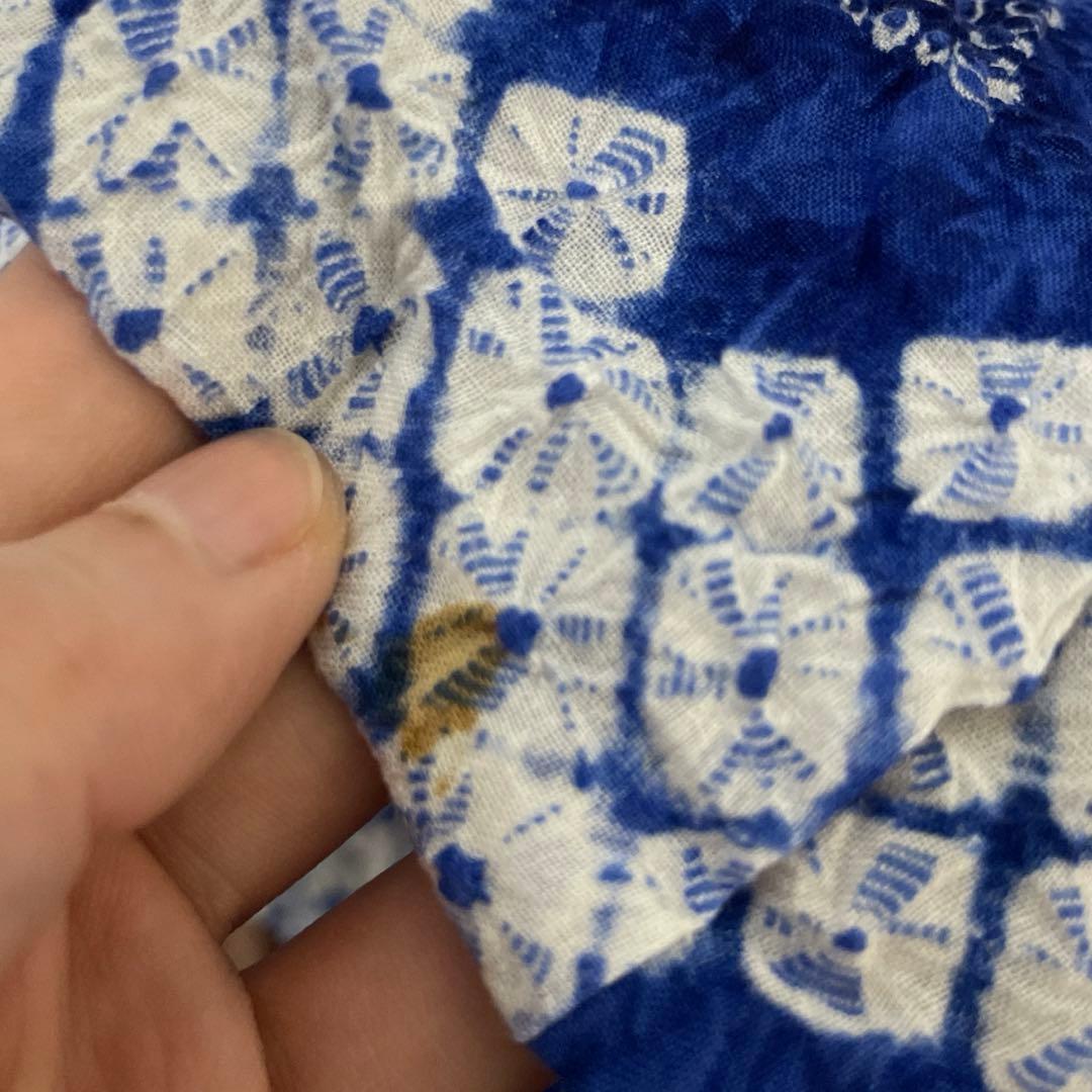 有松絞り　身丈159 浴衣　綿　青紺　蜘蛛絞り　有松鳴海絞り　流水花　ブルー