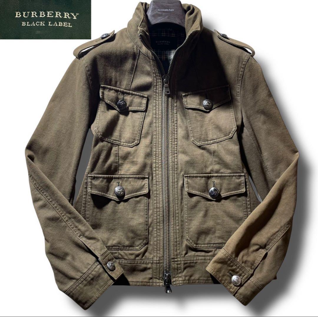 ①銀ボタン バーバリーブラックレーベル ノバチェック ミリタリー ジャケット