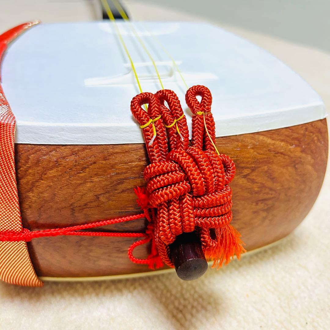 【美品】 三味線 本体 破れなし 細棹 撥 ばち付き