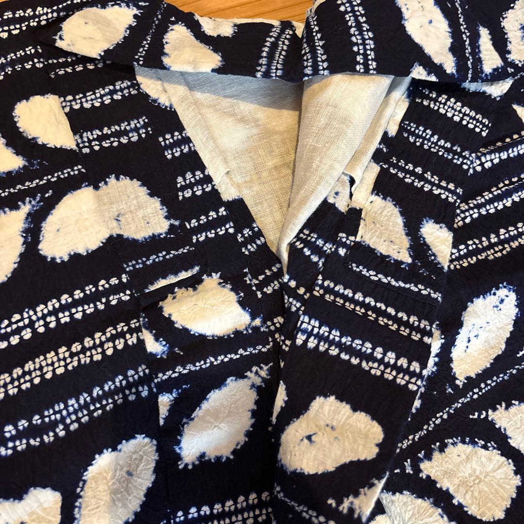 有松鳴海絞り浴衣 芭蕉 ボーダー 手縫い 藍染 アンティーク ヴィンテージ 絞り