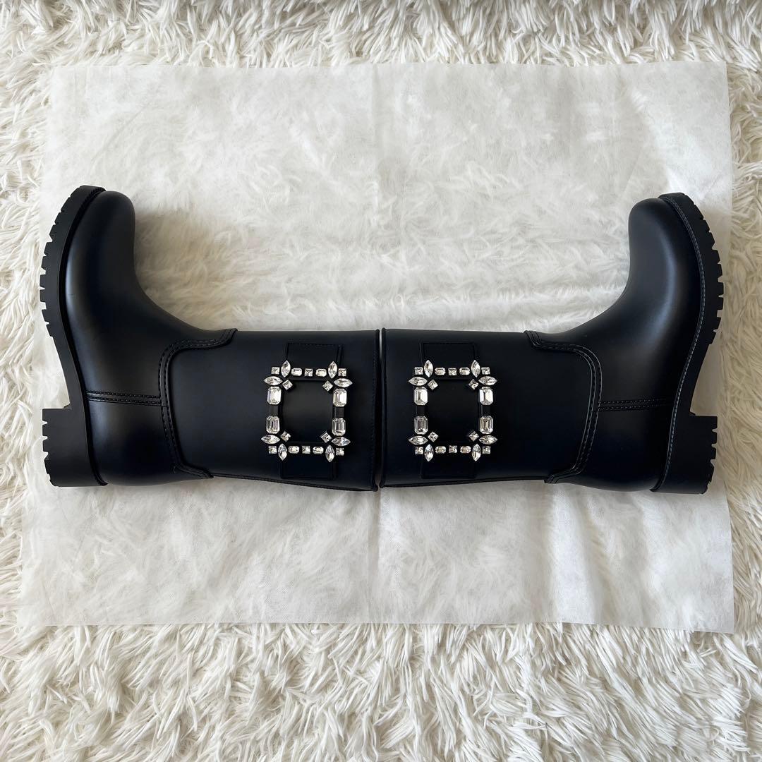 ロジェヴィヴィエ　テンペット ヴィヴ ストラス ブーツ　ラバー　黒　37サイズ