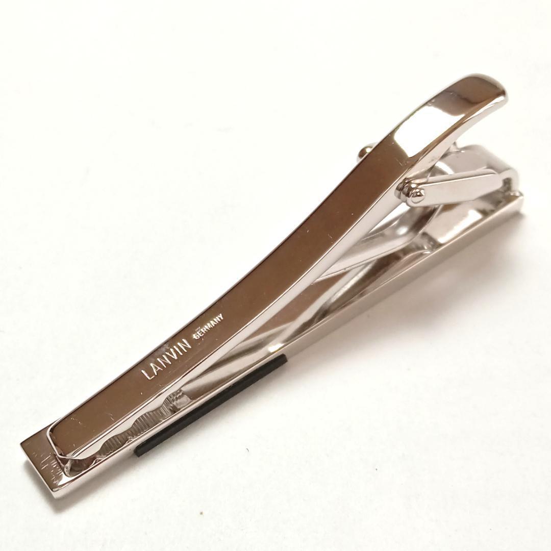 lvt54 ランバン ネクタイピン シルバー×ブラック黒オニキス ワイドプレーン