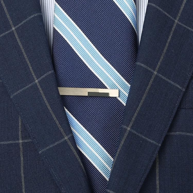 lvt54 ランバン ネクタイピン シルバー×ブラック黒オニキス ワイドプレーン