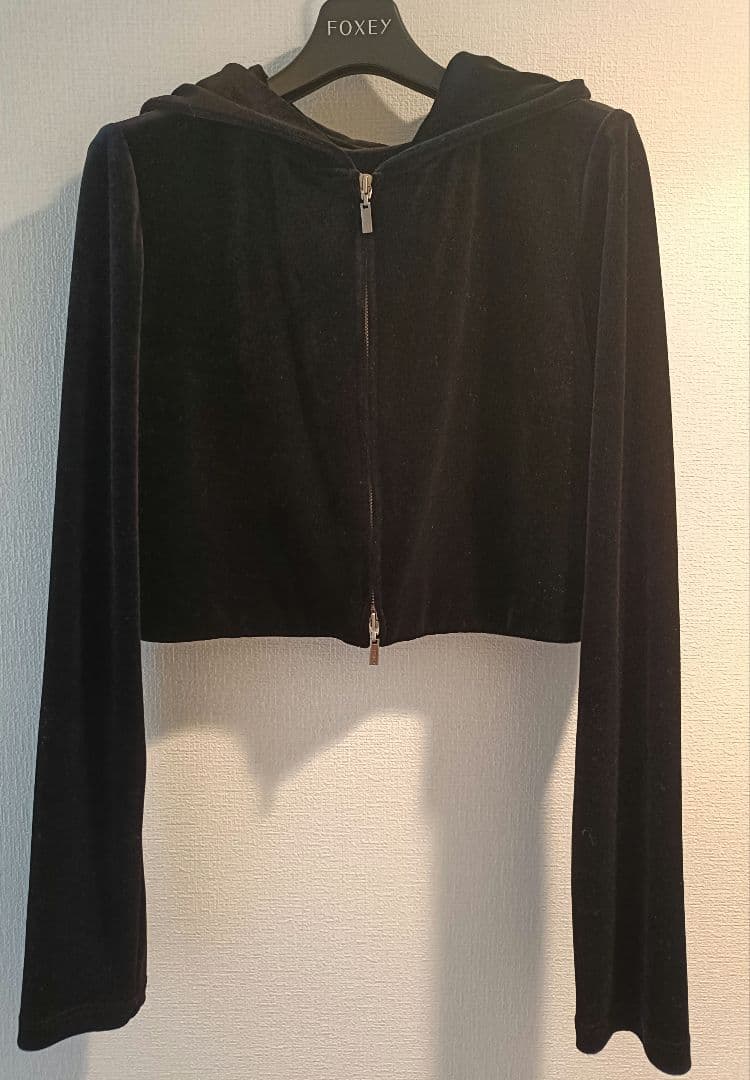 FOXEY☆ベルベット パーカー☆ブラック☆40 ☆ベロアノアール
