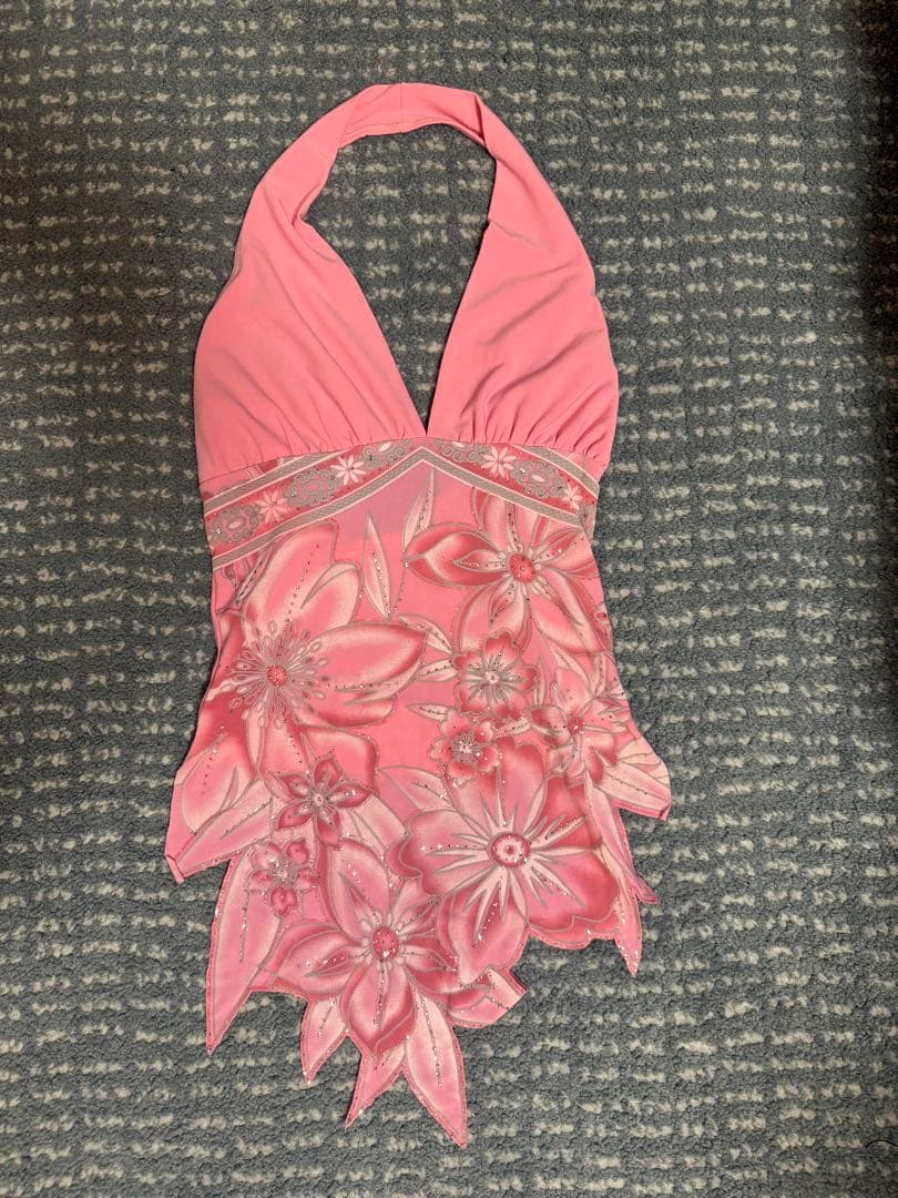 ハイビスカス花柄ピンク y2k キャミソール