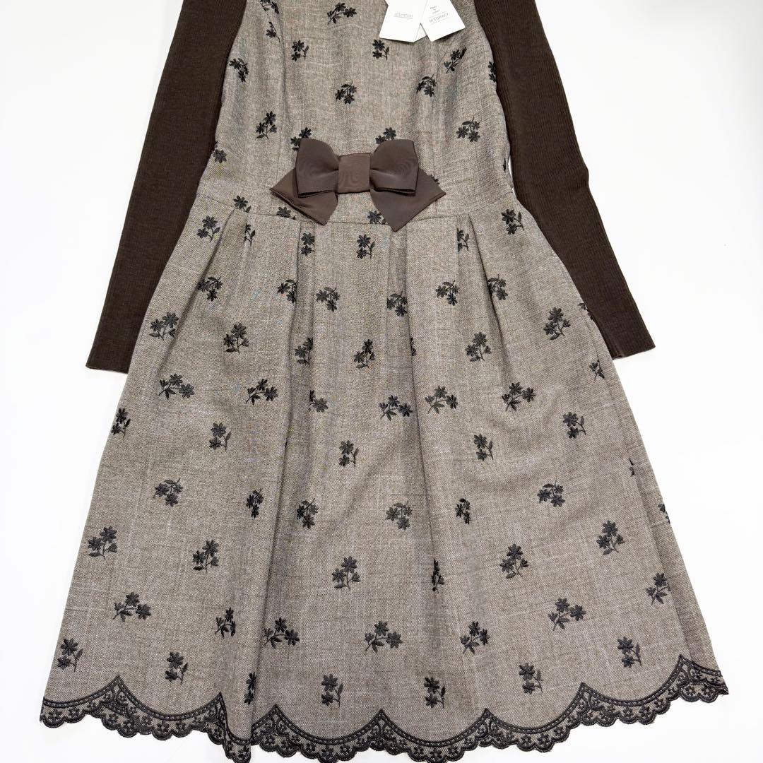 【新品タグ付き✨】エムズグレイシー　ワンピース　ニット袖　リボン　花柄　38