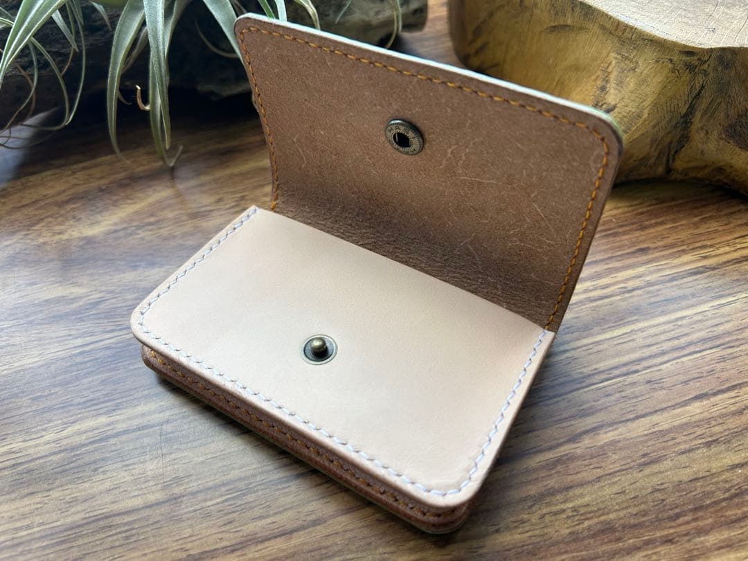 【エテ二朗】メロン型押しレザー 名刺入れ＆L字ファスナー財布　手縫い　本革