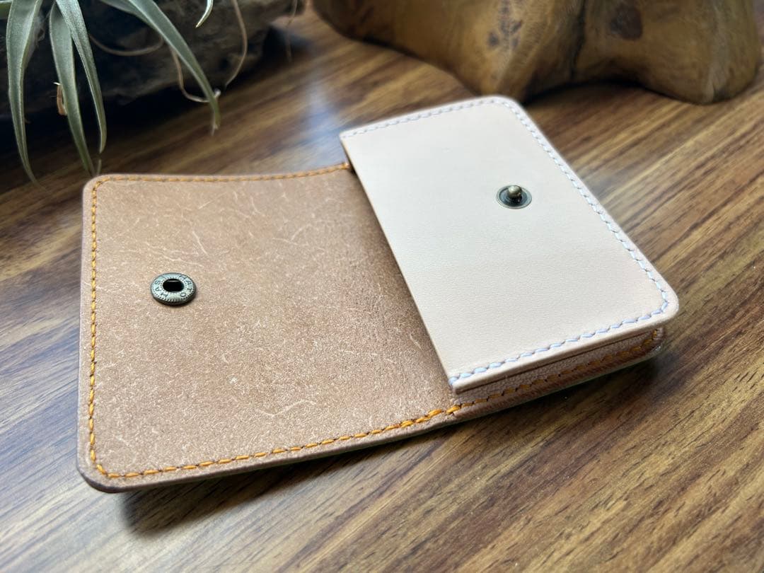 【エテ二朗】メロン型押しレザー 名刺入れ＆L字ファスナー財布　手縫い　本革