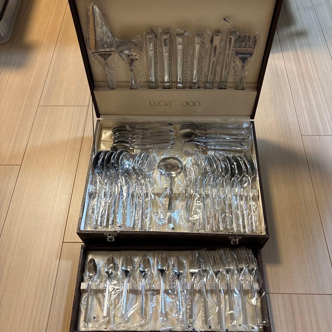 ラッキーウッド　カトラリー53本　ステンレス　18-12 6客セット