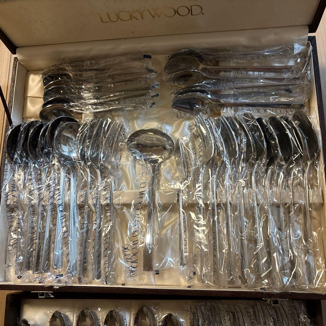 ラッキーウッド　カトラリー53本　ステンレス　18-12 6客セット