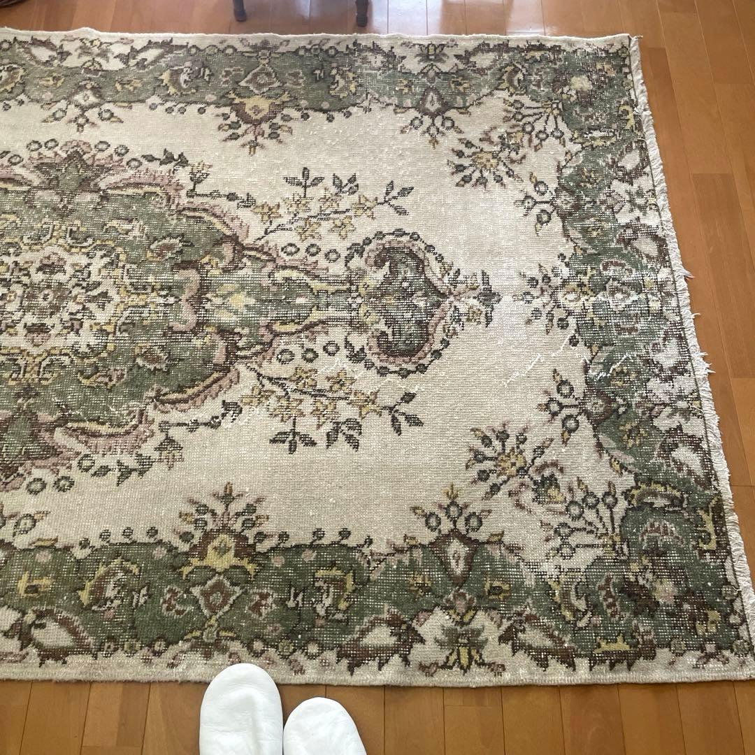 115×206 モスグリーン×クリーム　メダリオン　トルコヴィンテージラグ