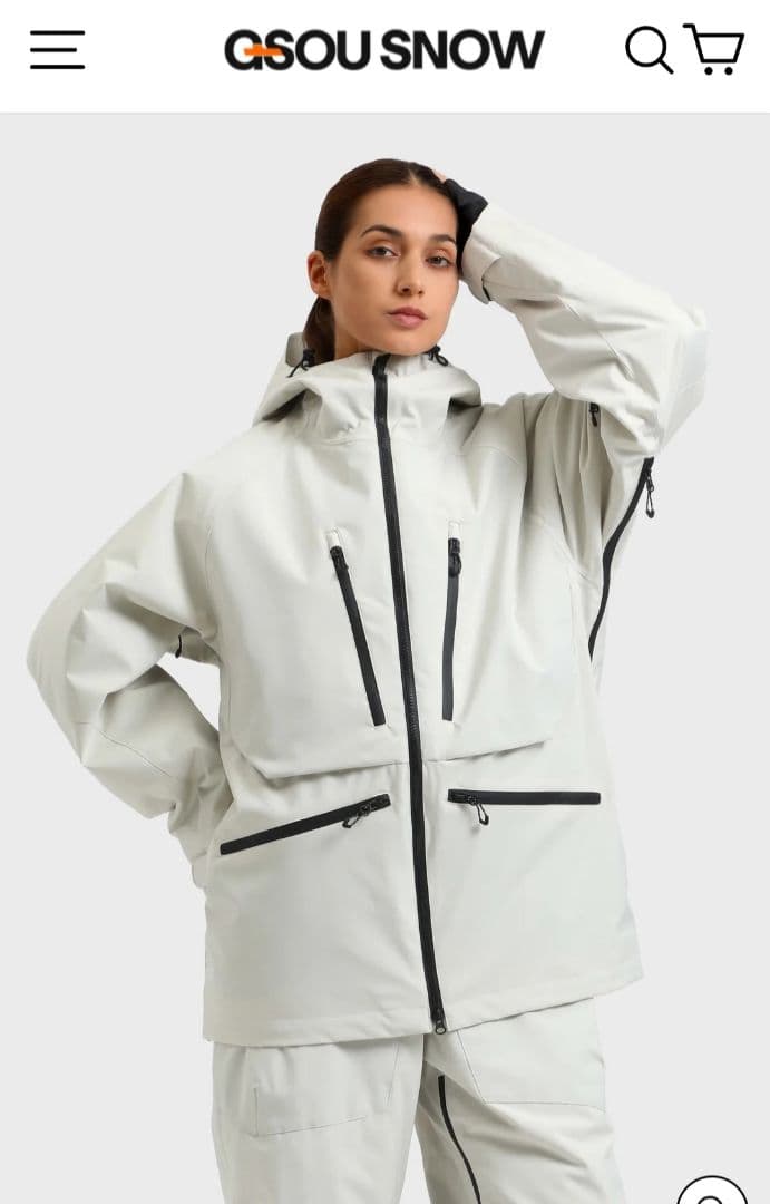 gsouホワイトスノーボードジャケット XXLサイズ