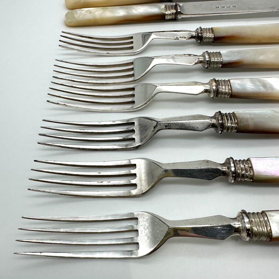 英国製/白蝶貝 マザーオブパール フルーツナイフ＆フォーク 24本 木箱入