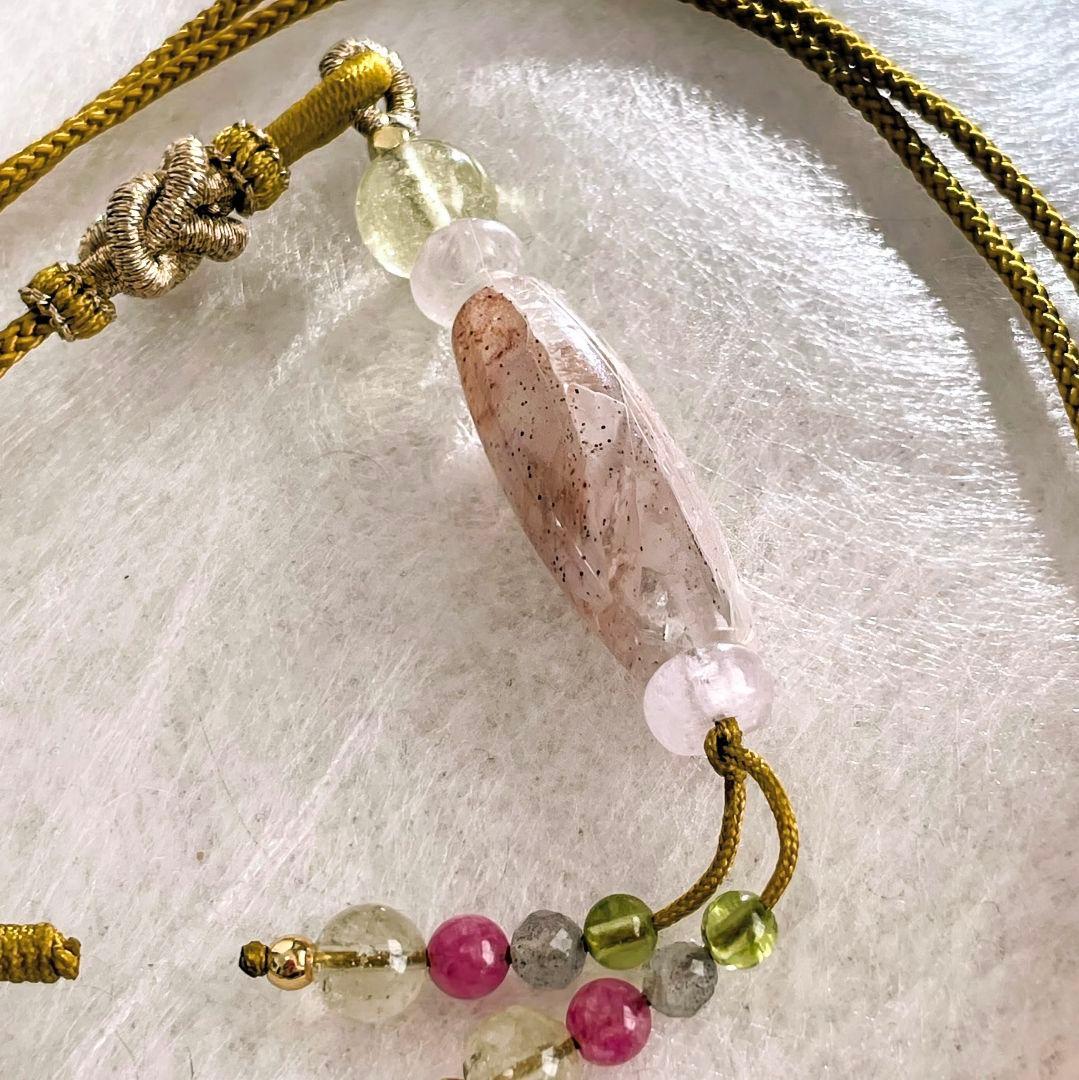 マニカラン水晶 削り出し 天珠 リビアングラス 氷種クンツァイト ネックレス