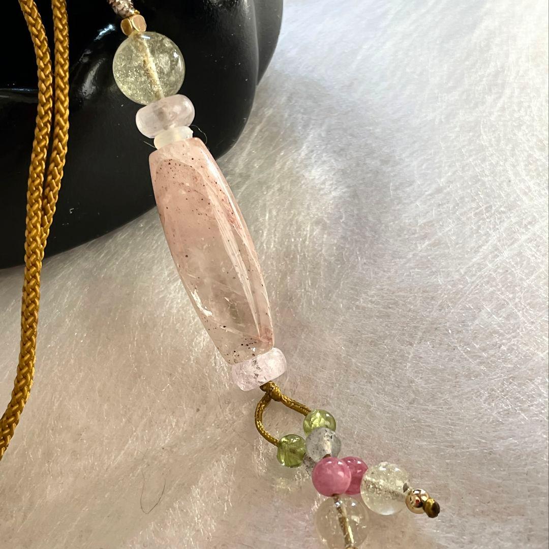 マニカラン水晶 削り出し 天珠 リビアングラス 氷種クンツァイト ネックレス