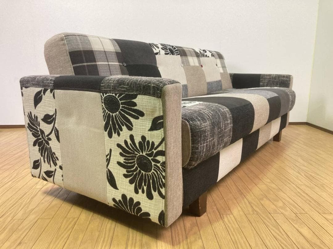 パッチワークソファ おしゃれ 3人掛け 収納付き ソファベッド 三人掛け 総柄