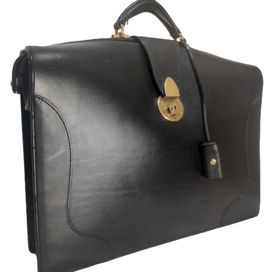 万双 ダレス バック 二つマチ カギ ブライドルレザー ビジネス ブリーフ 本革