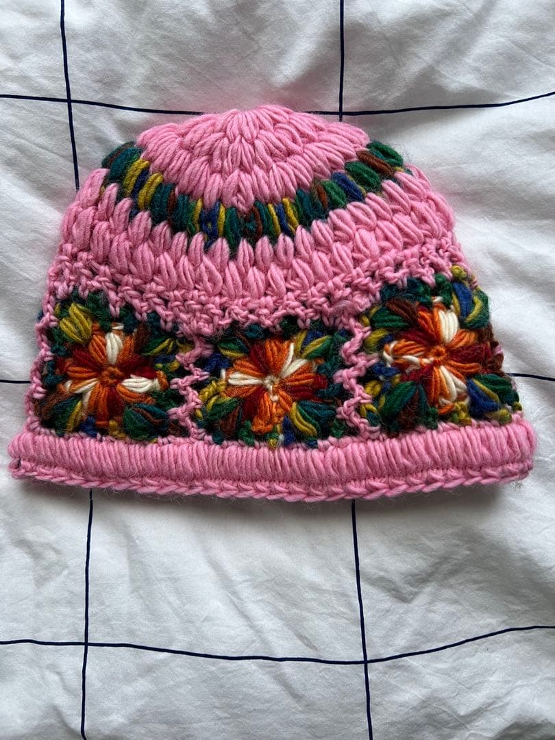 supreme ピンク 花柄刺繍 ニット帽