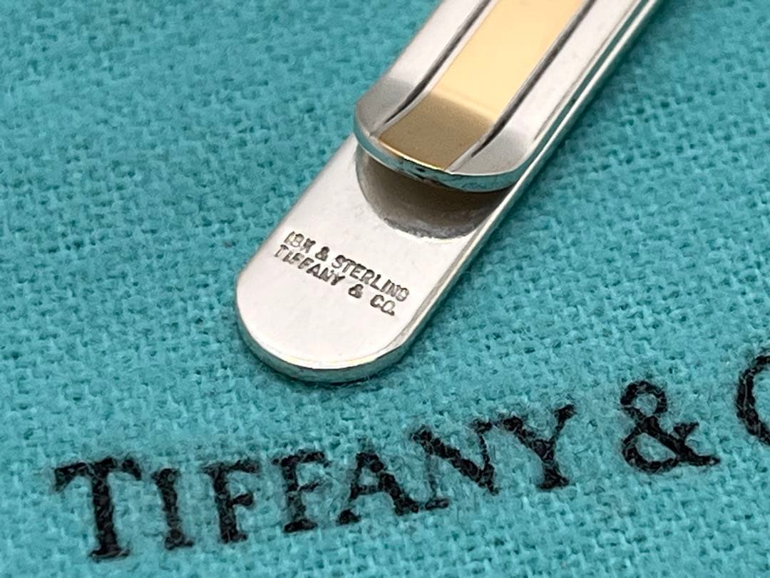 c304 希少ティファニー　ゴールドライン　コンビ　ネクタイピン　18K/925