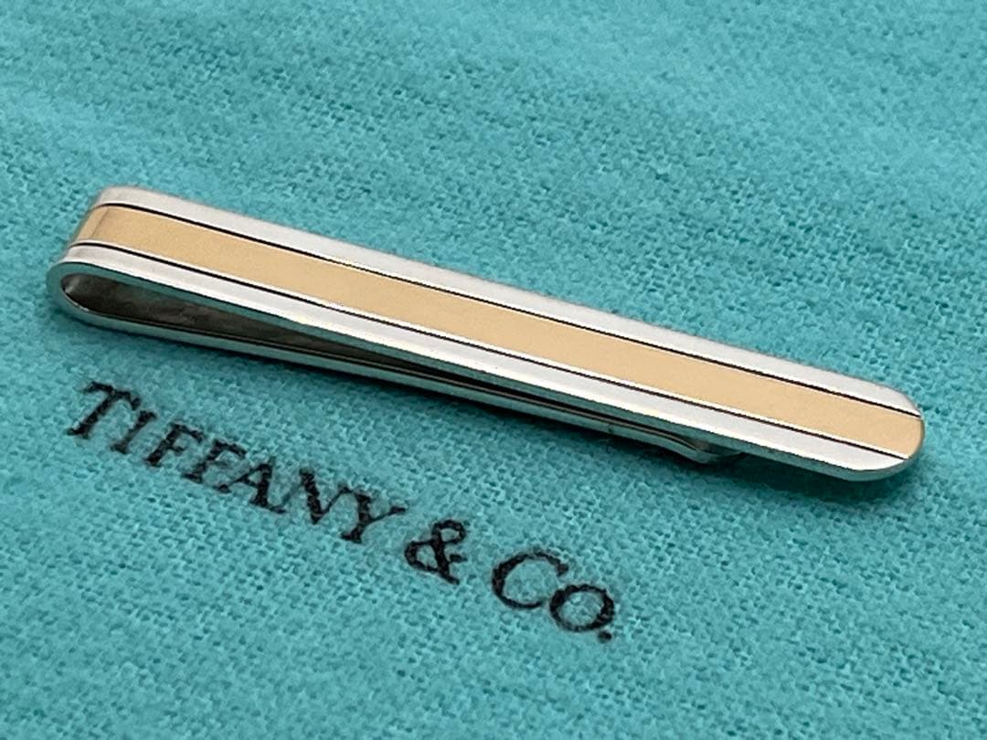 c304 希少ティファニー　ゴールドライン　コンビ　ネクタイピン　18K/925