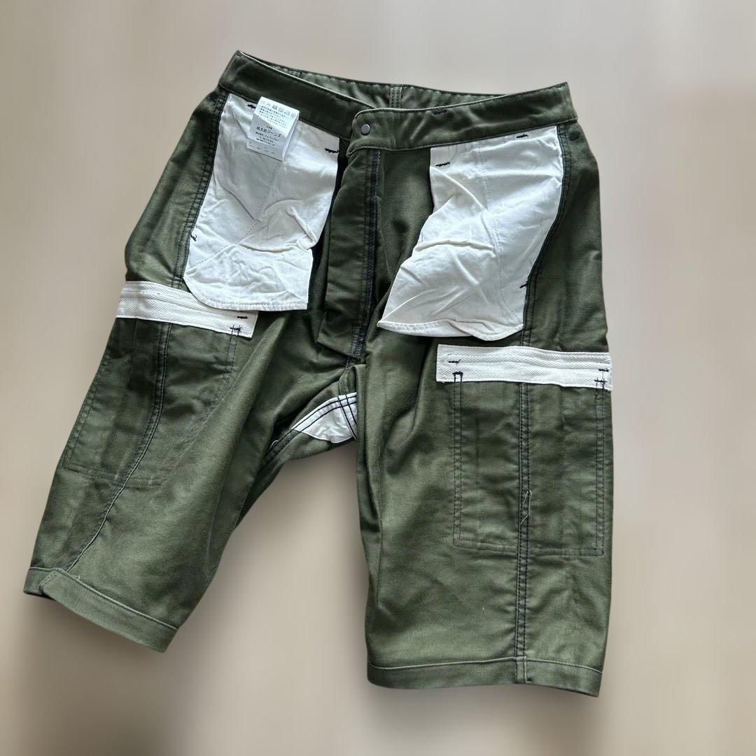 桃太郎ジーンズW32 カーゴショートパンツ オリーブグリーン