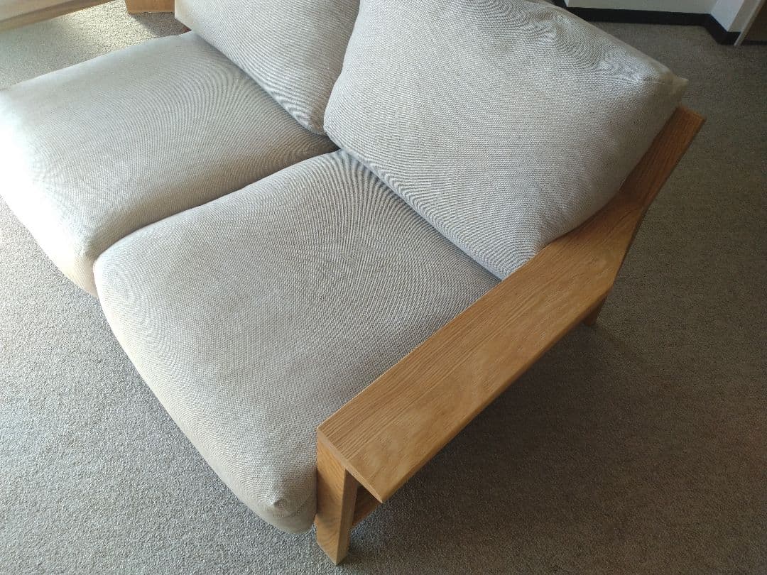 【訳あり美品】MUJI/無印良品 オーク材ソファ2シーター/フェザーコイル/木製