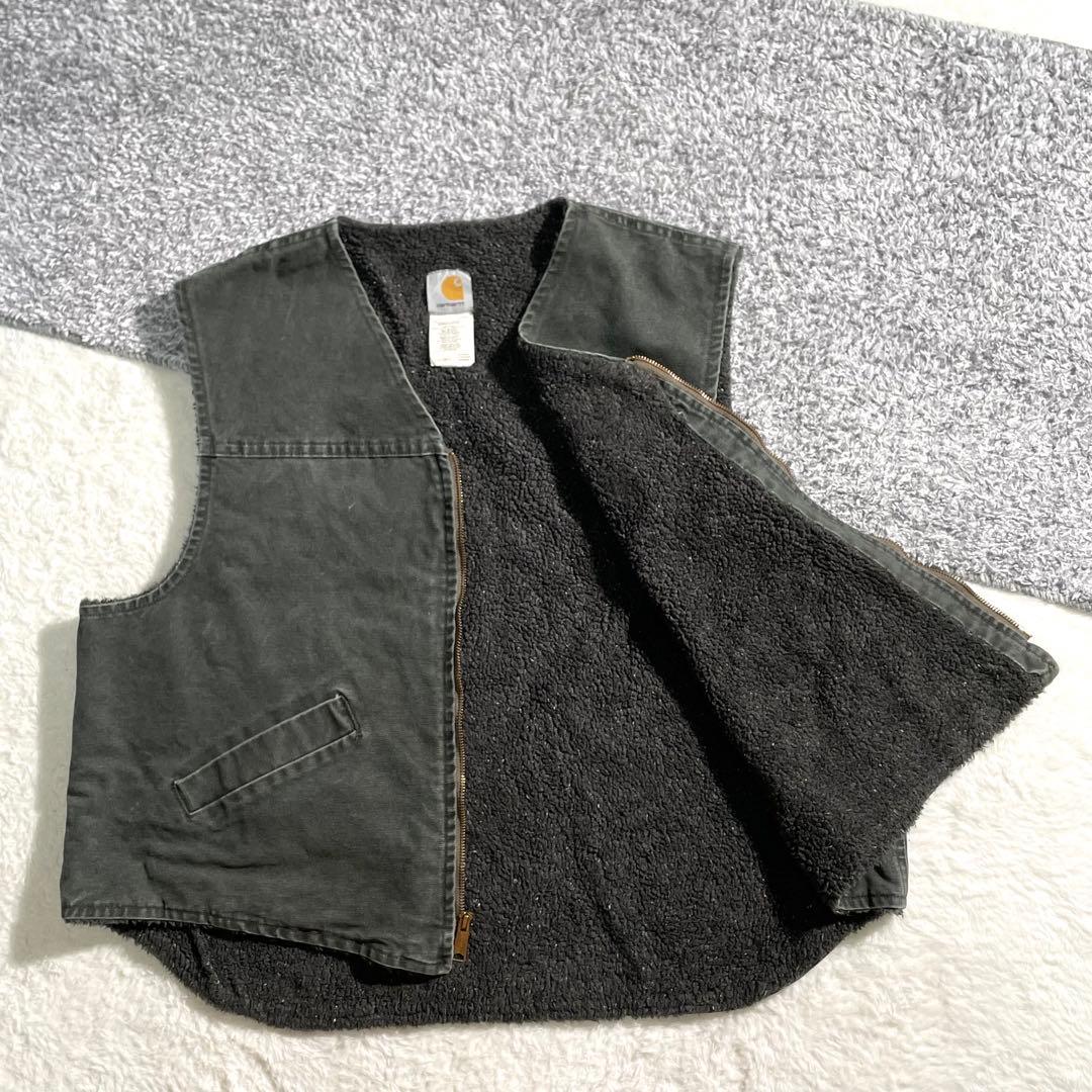 カーハート　ダックベスト　モスグリーン　MOS　USA製　裏ボア　XXL　00s