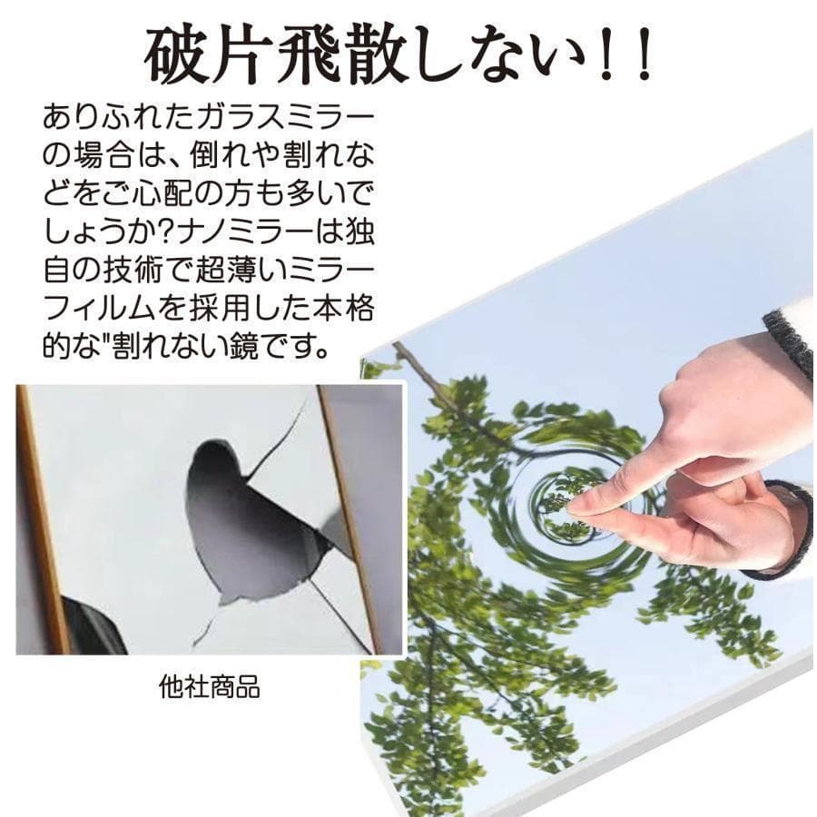 割れない鏡 壁掛けミラー 全身鏡 姿見鏡 ダンスミラー 幅80 白 2302